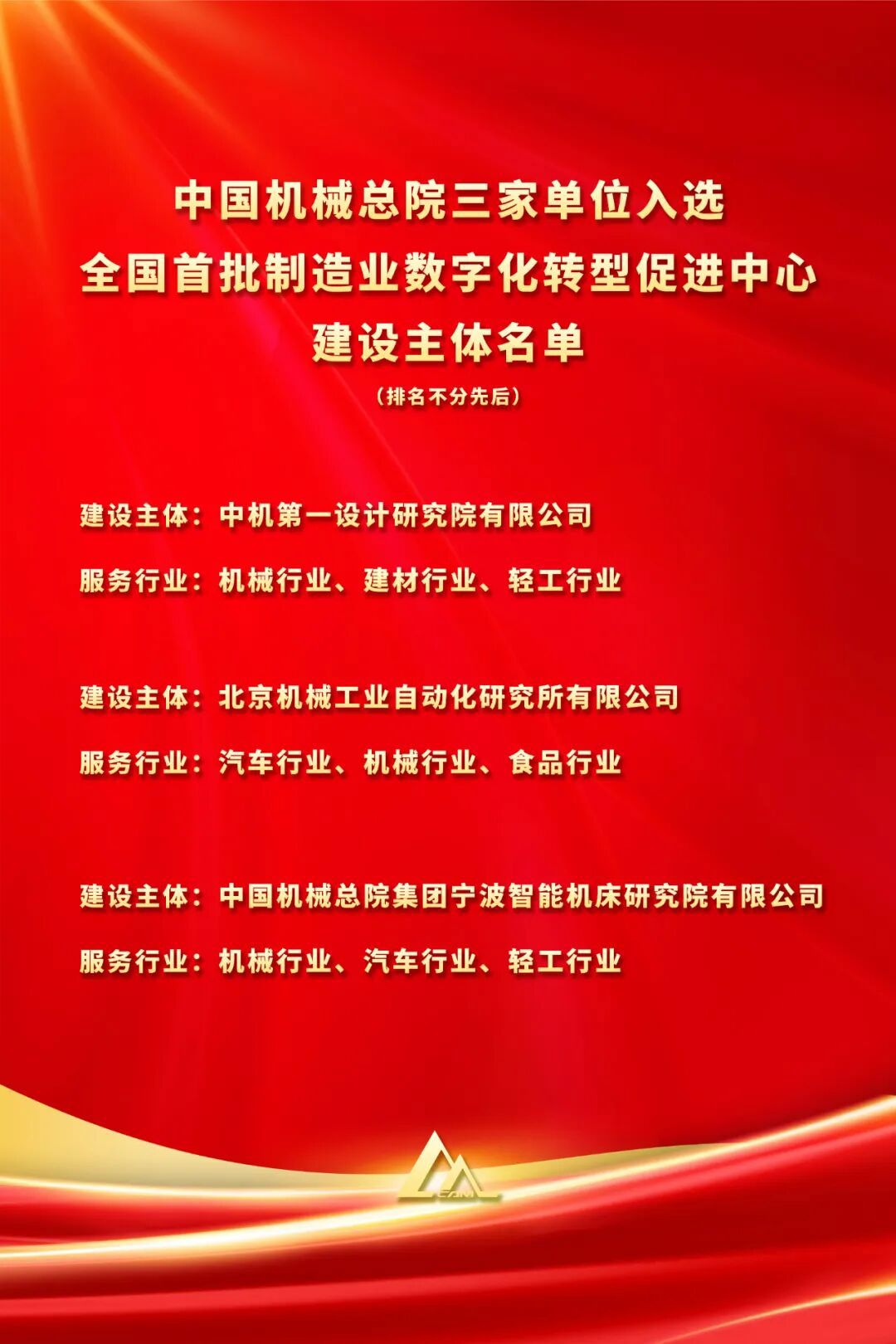 全国首批！中国机械总院三家单位入选工信部首批制造业数字化转型促进中心建设主体名单
